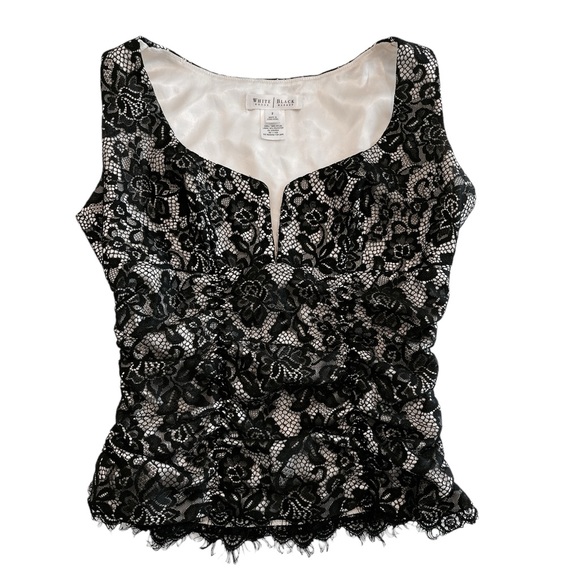 Black Lace & Satin Top - White House Black Market Women’s Size 2 - Vintage - Picture 6 of 16